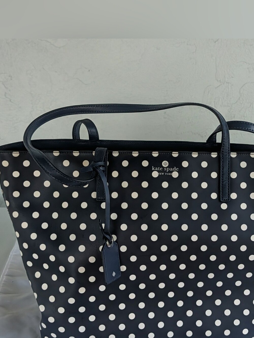 kate spade Navy and White Polka Dot Leather Tote